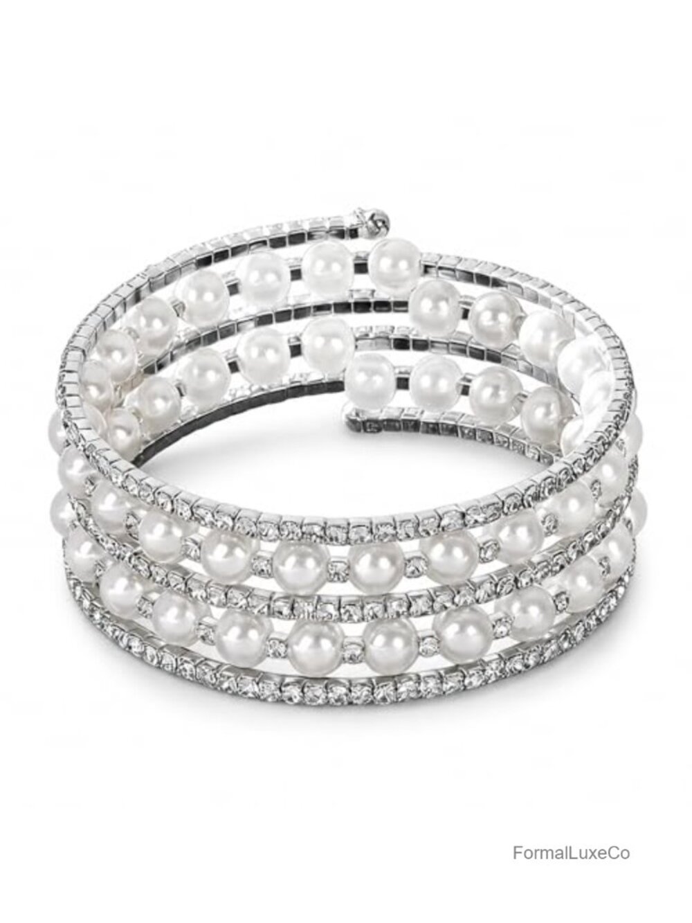 Imitation Pearl & Rhinestone Stretch Cuff Bracelet Women Bridal Wedding Party